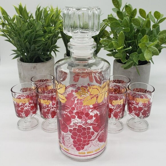 Luminarc France Vintage Gold & Red Fruit Glass Liqueur Decanter Set - Picture 7 of 12